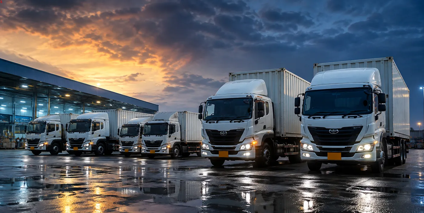 NiBha Logistics refrigerated fleet at night